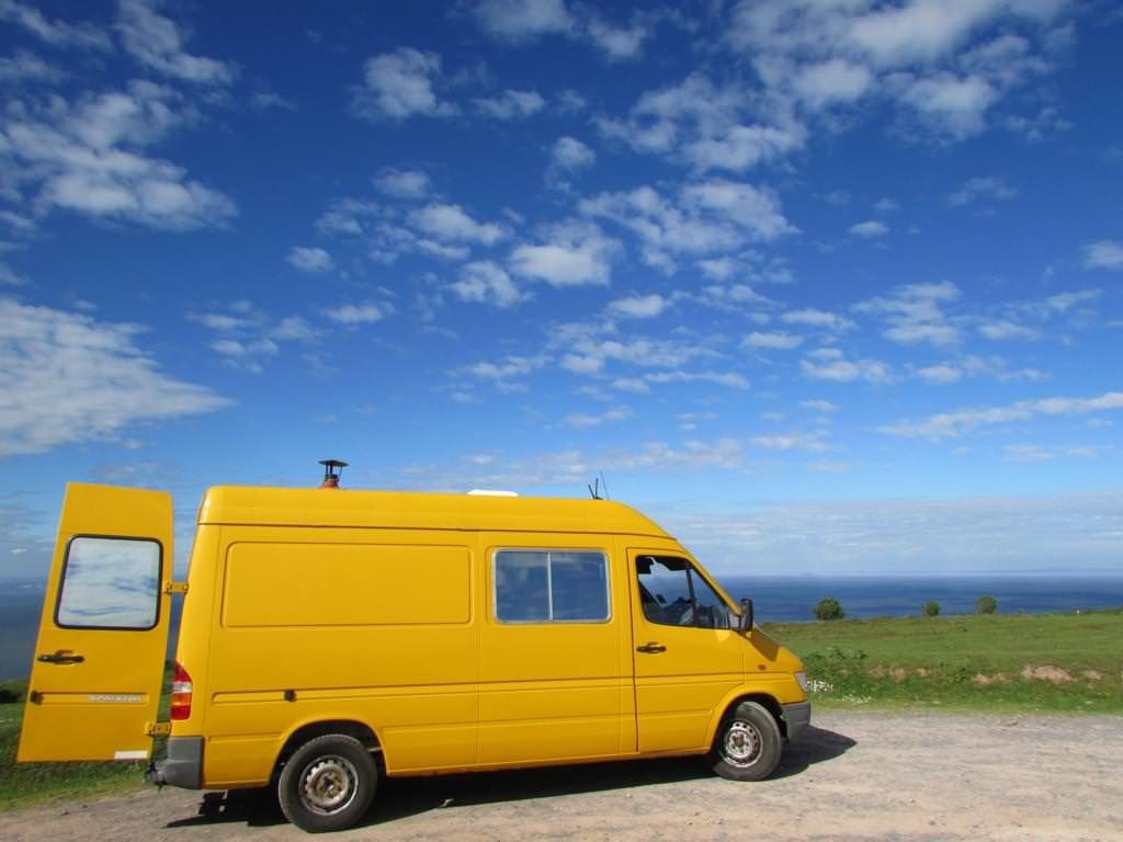 Maya the campervan is bright yellow