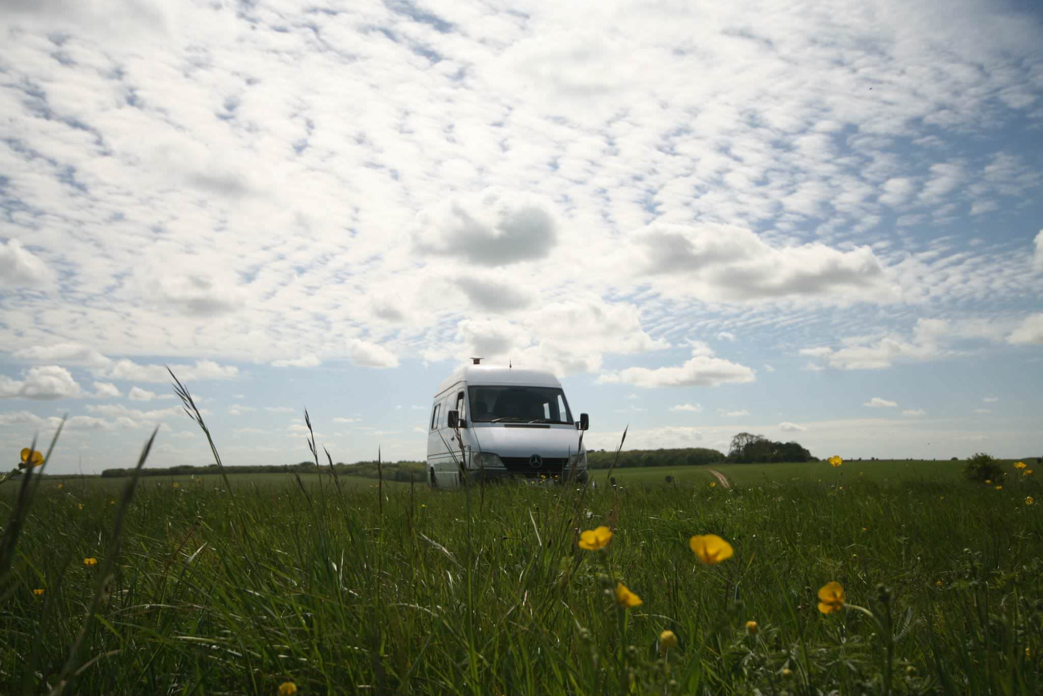 ashleigh the campervan in a field 