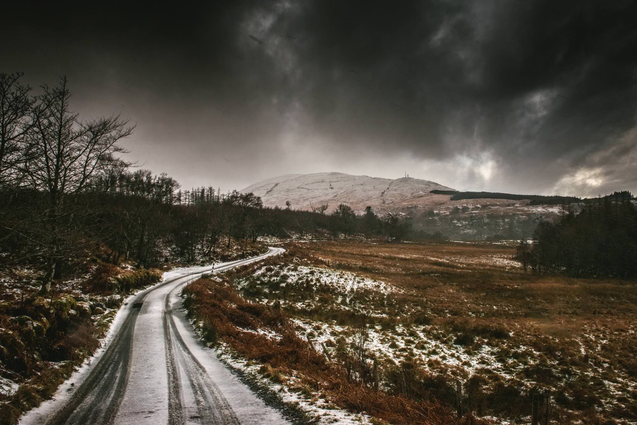 A snowy road in Ireland