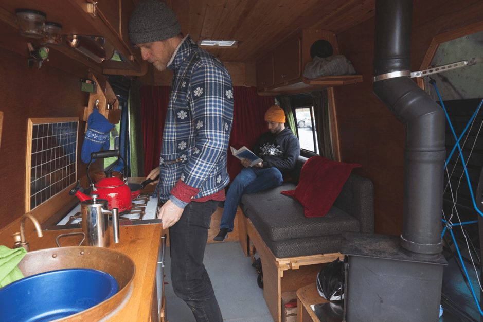 Two men in a Campervan in Wales