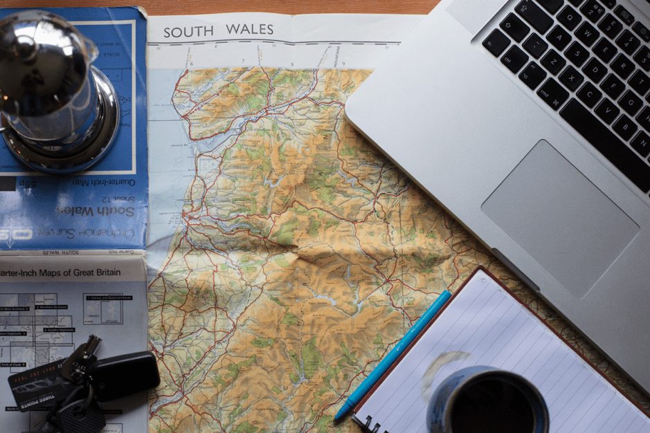 A map of South Wales inside a campervan 