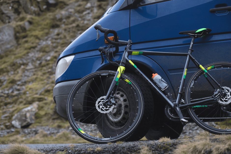 A bicyle and Campervan in Wales