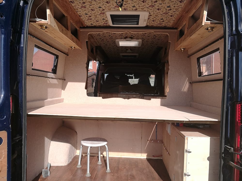 A campervan conversion in progress