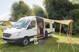 Wedding campervan hire in a field