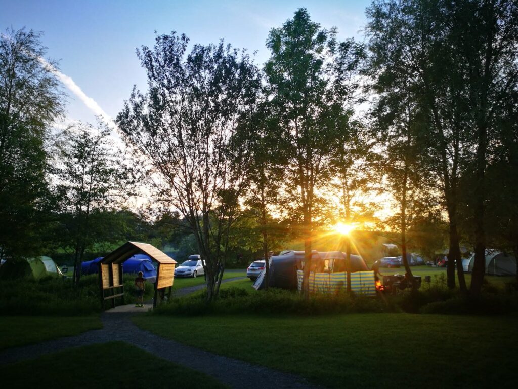 The sunset over a campsite in mid wales