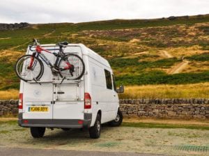 rear view of campervan with bike rack