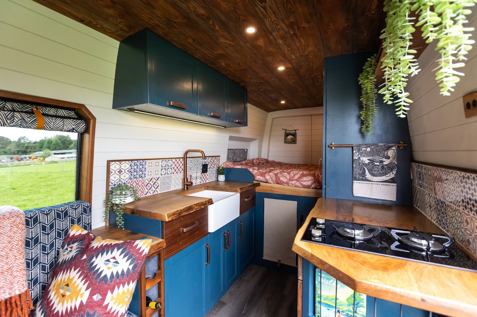 Cosy and colourful campervan interior design. 